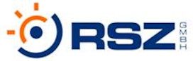 Logo mit einem blauen Kreis, einem orangefarbenen Sonnenstrahl und dem Text "RSZ GmbH" darunter.
